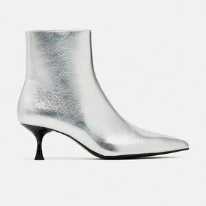 Zara Silver Metallic Kitten Heel Ankle Boots Date Night Clubbing EU 37/US 6